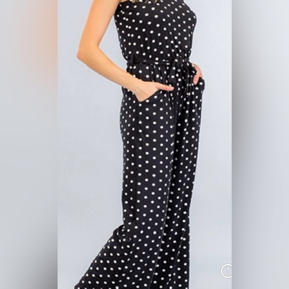 New boutique black jumpsuit with white polka dots medium - Picture 2 of 6